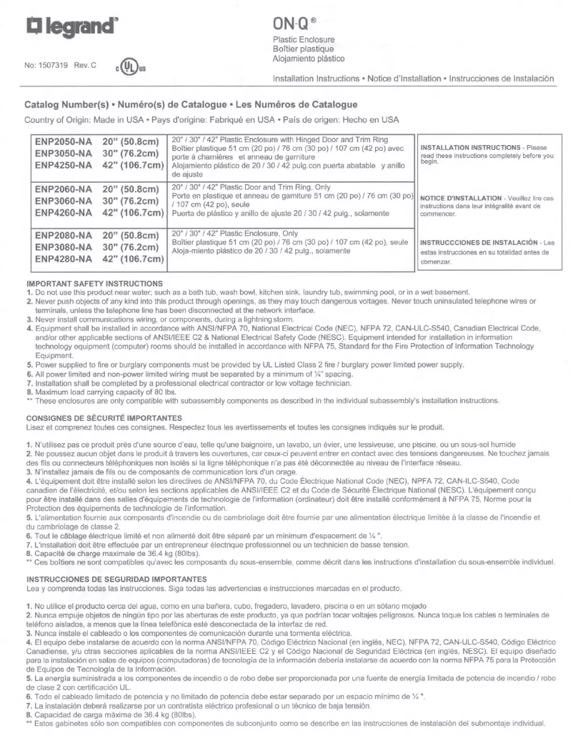 Page 1 de la notice Manuel utilisateur On-Q ENP4250-NA