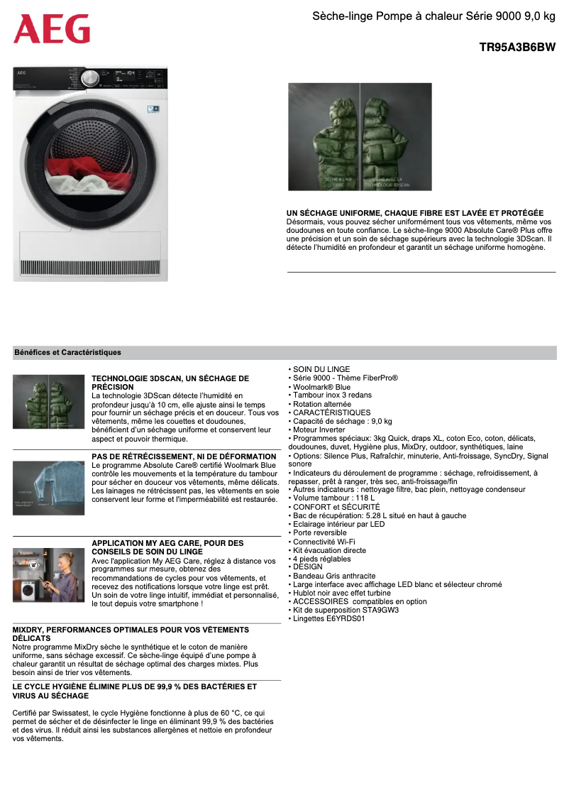 Page n°1 - Fiche technique AEG TR95A3B6BW