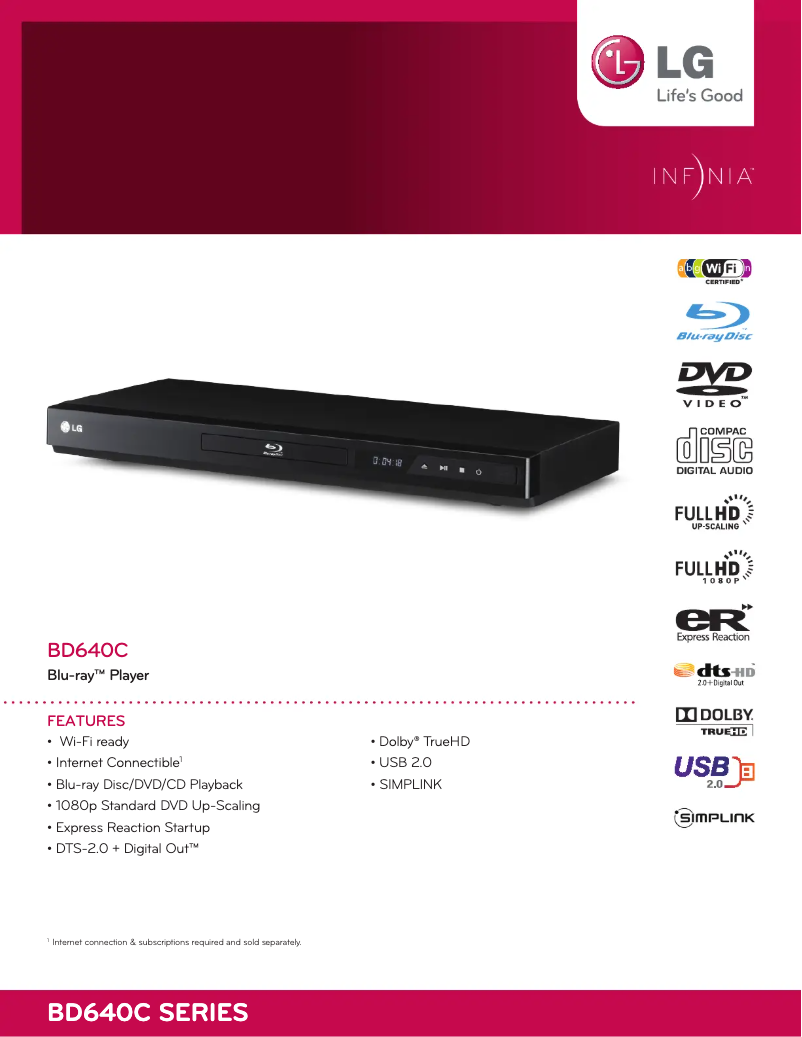 Page 1 de la notice Fiche technique LG BD640C