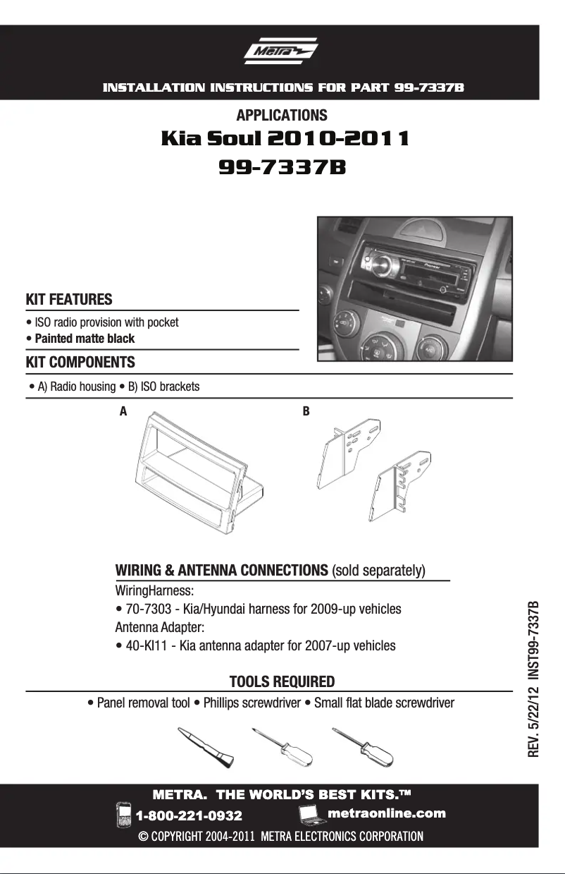 Page 1 de la notice Manuel utilisateur Metra 99-7337B