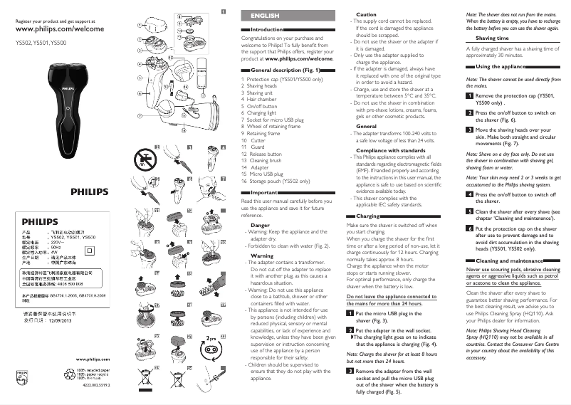 Page 1 of the manual User Manual Philips YS501