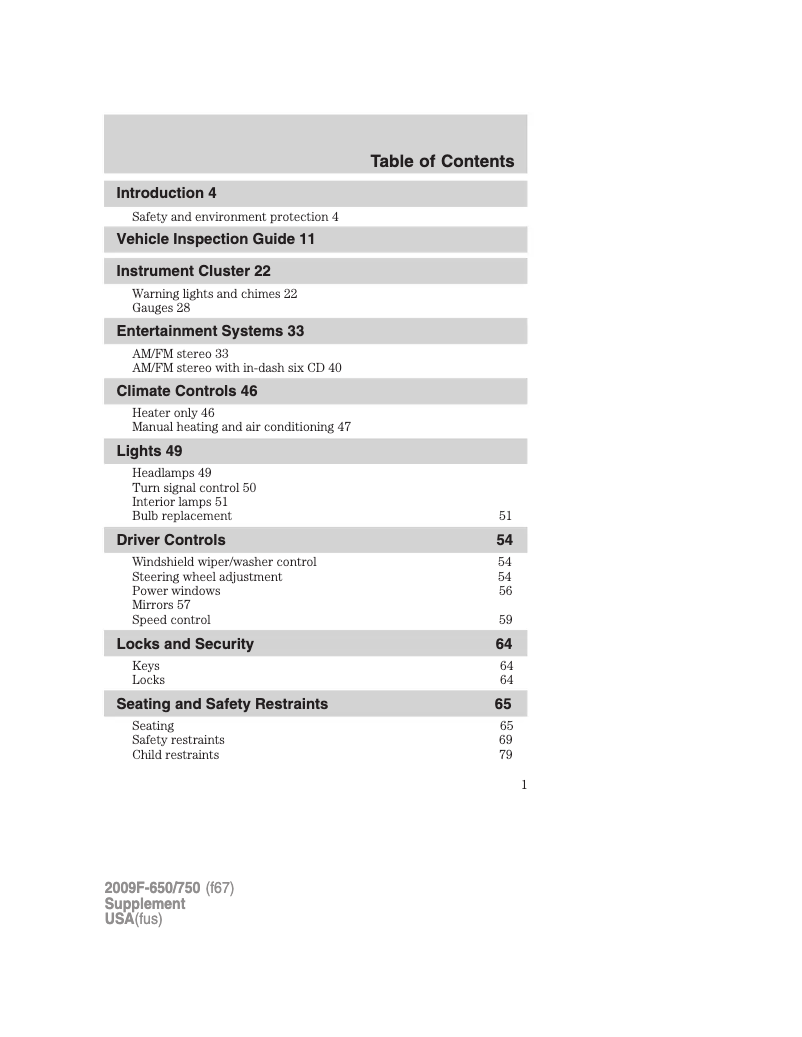 Page 1 de la notice Manuel utilisateur Ford F-750 (2009)