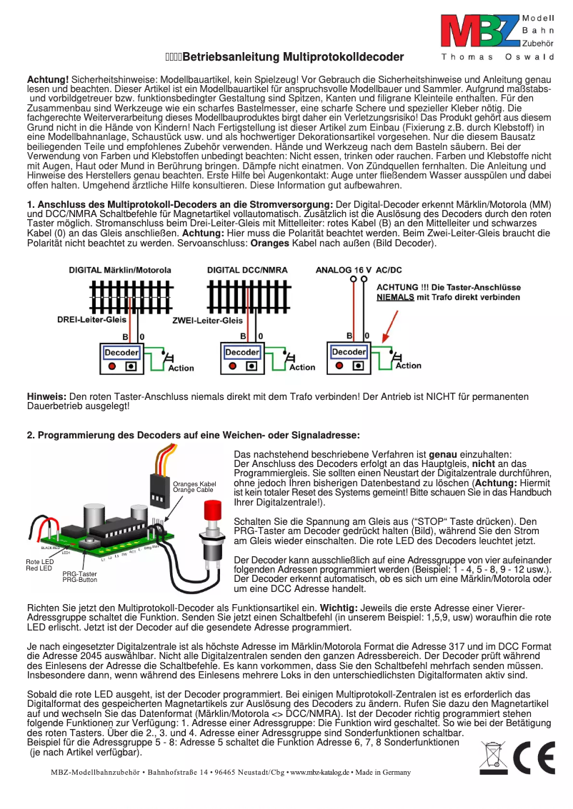 Page 1 de la notice Manuel utilisateur MBZ 73003