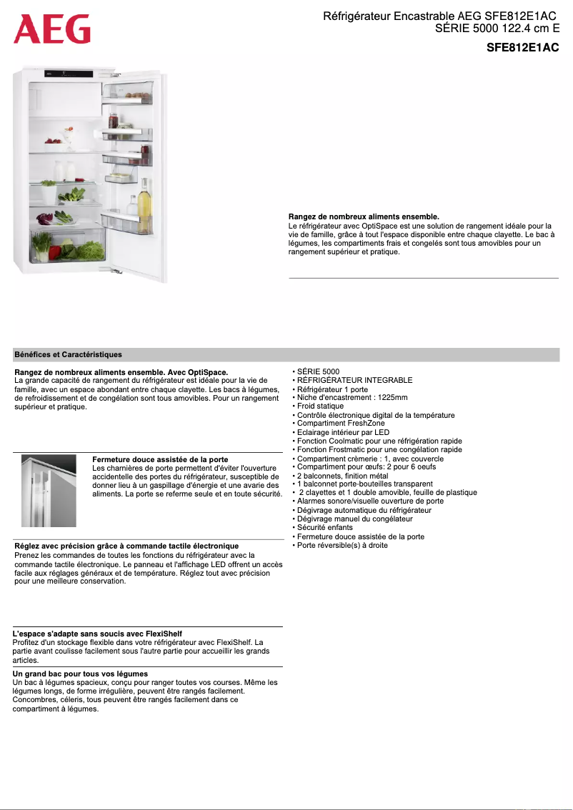 Página 1 del manual Ficha técnica AEG SFE812E1AC