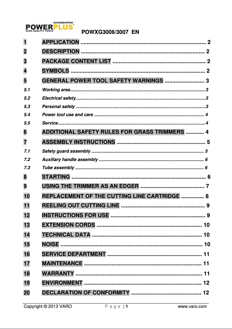 Page 1 de la notice Manuel utilisateur PowerPlus POWXG3007