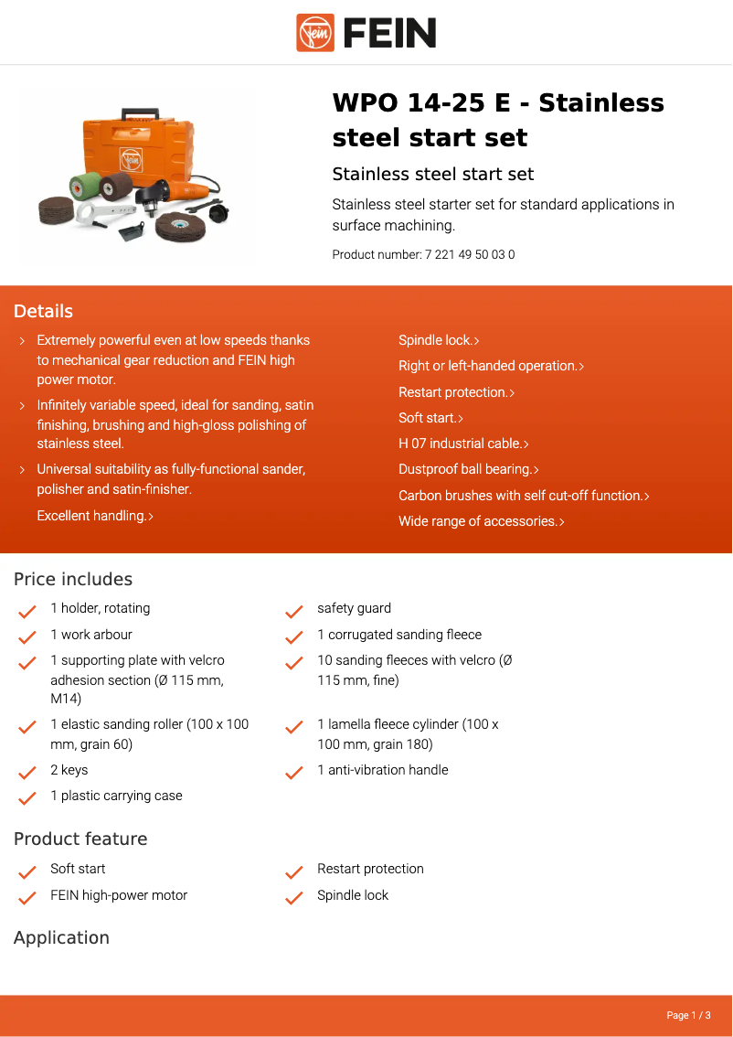 Page 1 de la notice Fiche technique Fein WPO 14-25 E