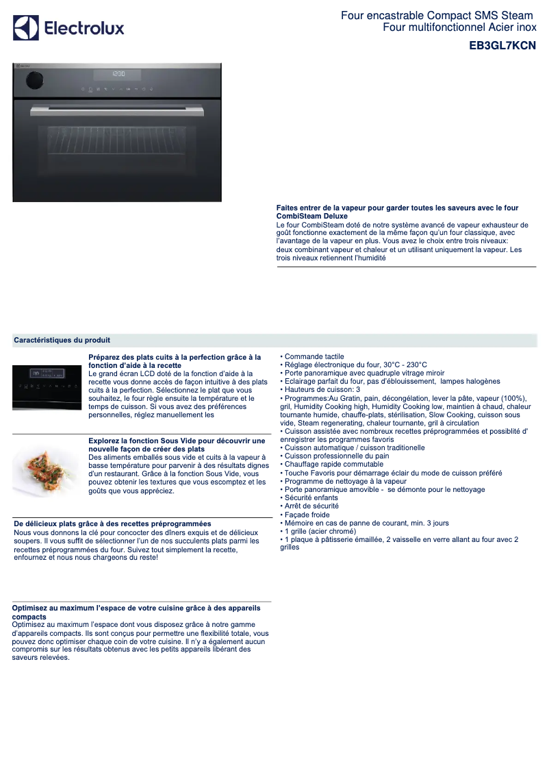 Página 1 del manual Ficha técnica Electrolux EB3GL7KCN