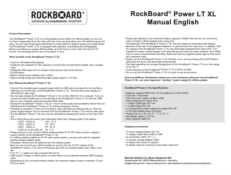 Page 1 de la notice Manuel utilisateur Rockboard Power LT XL