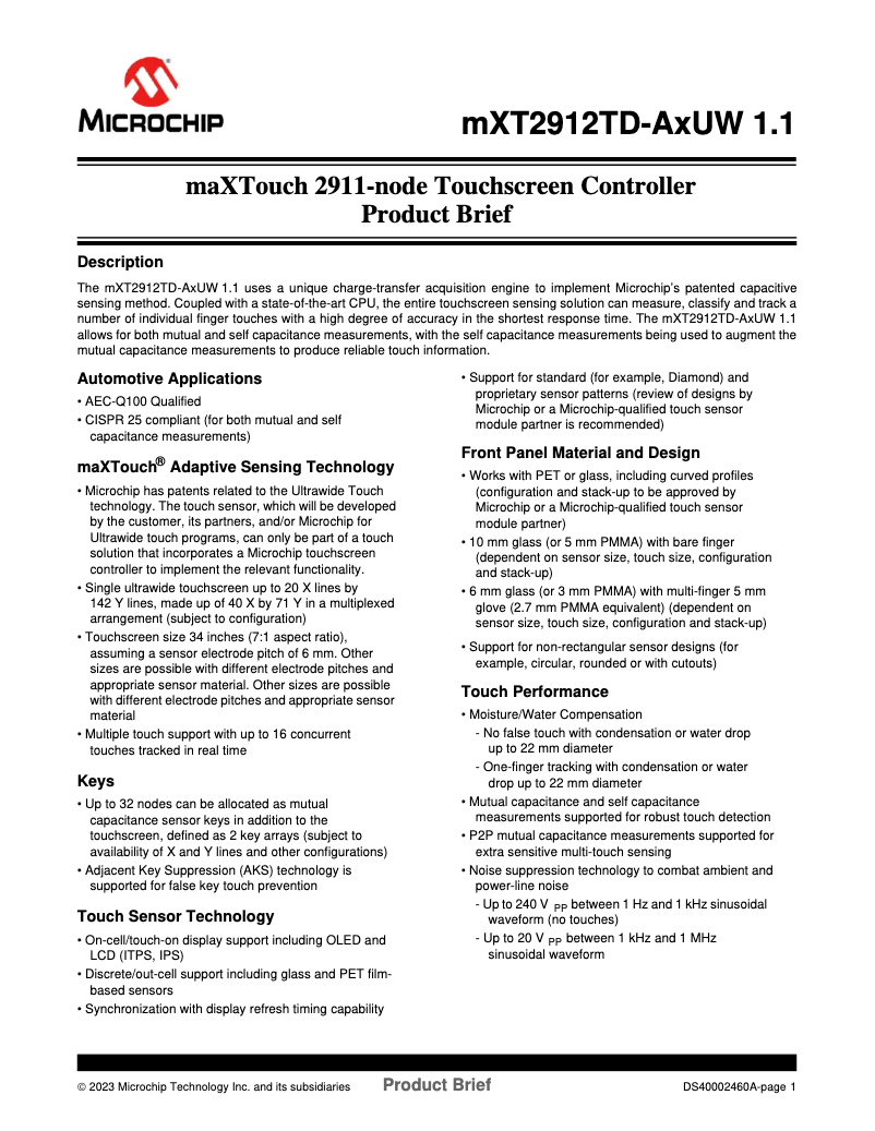 Página 1 del manual Manual de usuario Microchip ATMXT2912TD-UW