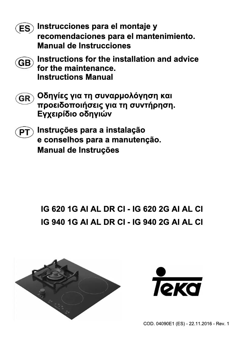 Page n°1 - Manuel utilisateur Teka IG 620 1G AI AL DR CI