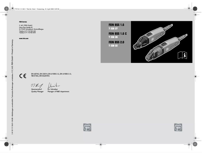 Page 1 de la notice Manuel utilisateur Fein BSS 1.6 C