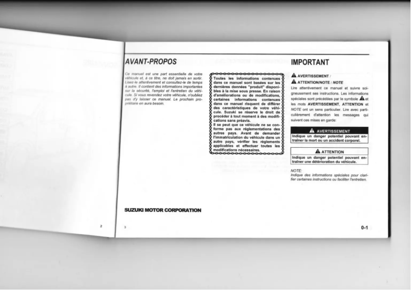 Page 1 de la notice Manuel utilisateur Suzuki Wagon R (2000)