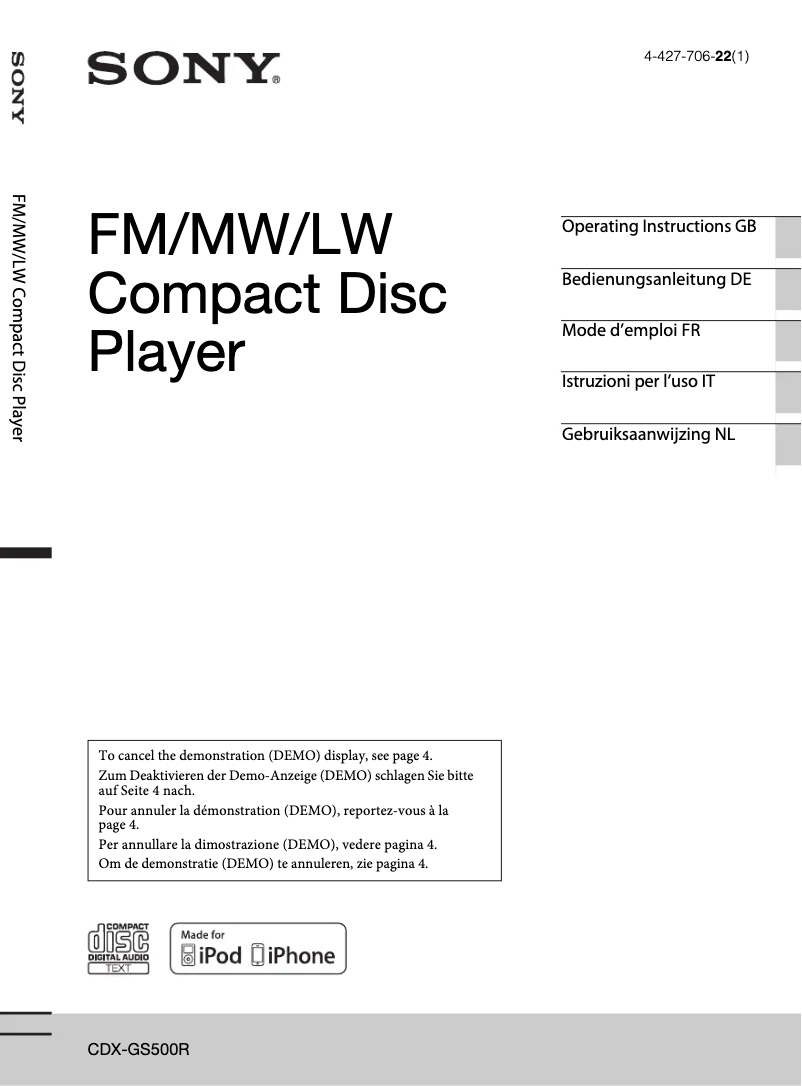 Page 1 de la notice Manuel utilisateur Sony CDX-GS500R