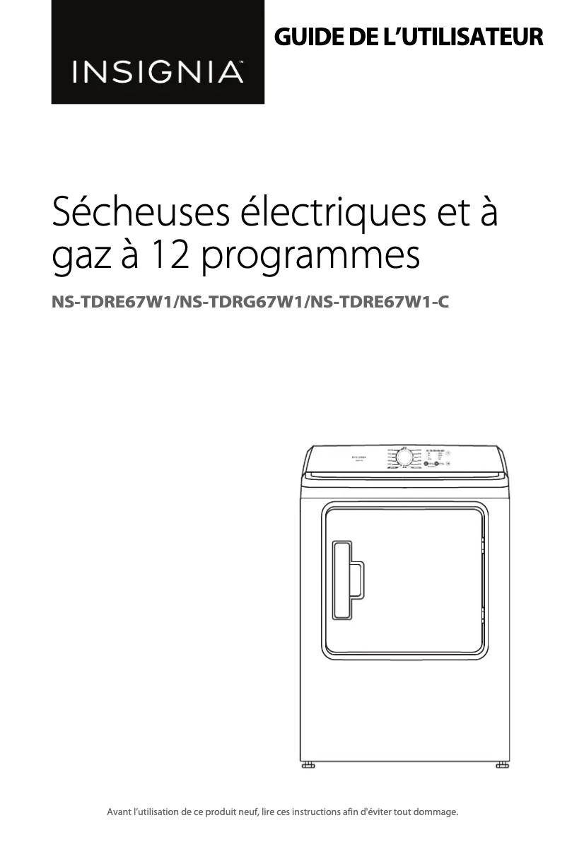 Page n°1 - Manuel utilisateur Insignia NS-TDRG67W1
