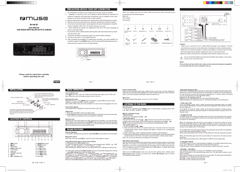 Image de la première page du manuel de l'appareil M-198 BT