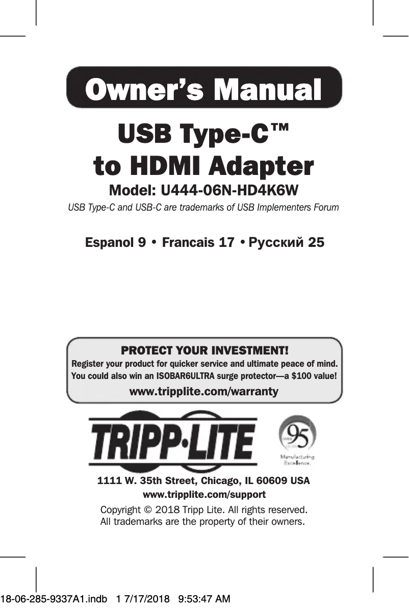 Page n°1 - Manuel utilisateur Tripp Lite U444-06N-HD4KRA