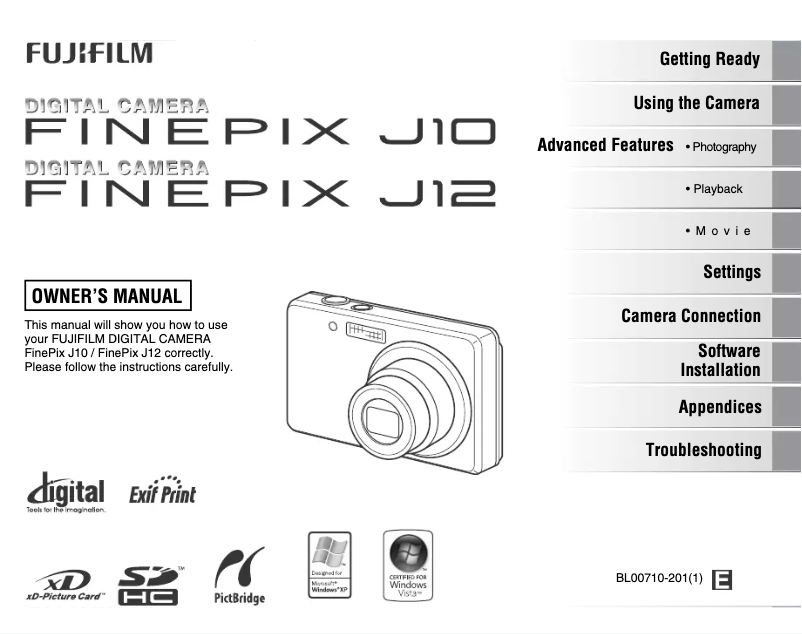 Image de la première page du manuel de l'appareil FinePix J12