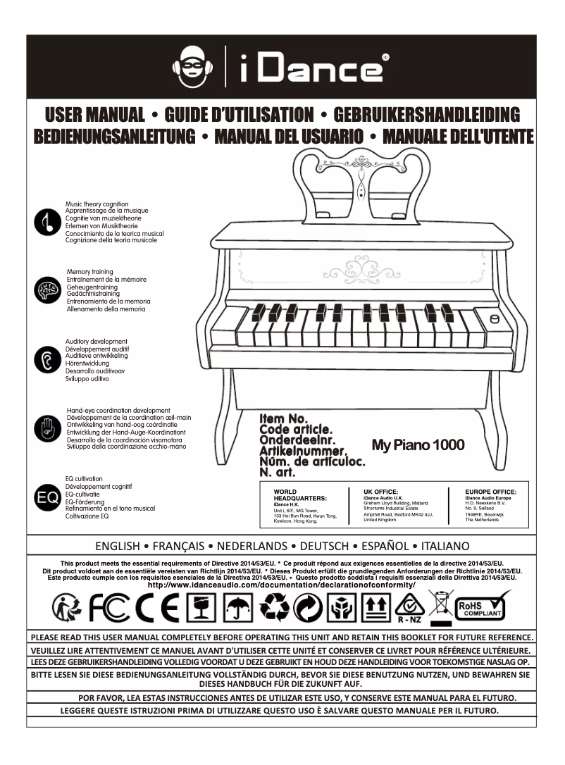 Page 1 of the manual User Manual iDance My Piano 1000