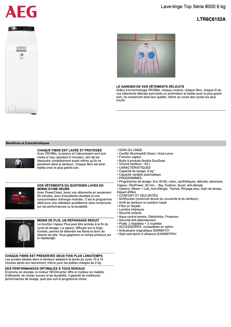 Página 1 del manual Ficha técnica AEG LTR8C6152A