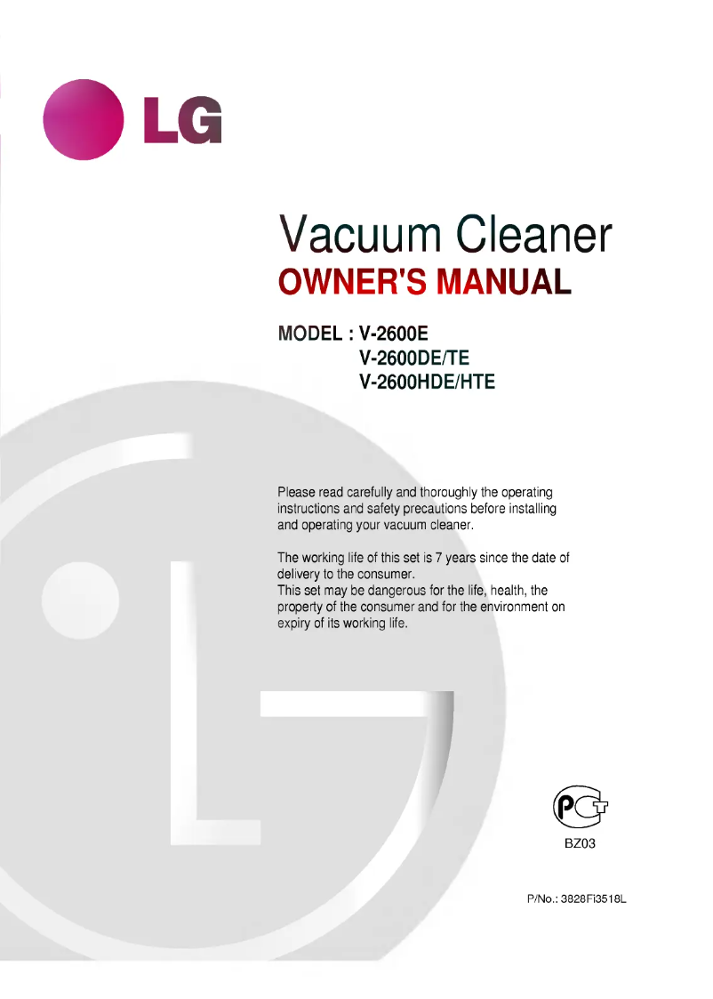 Page n°1 - Manuel utilisateur LG V-2600TE