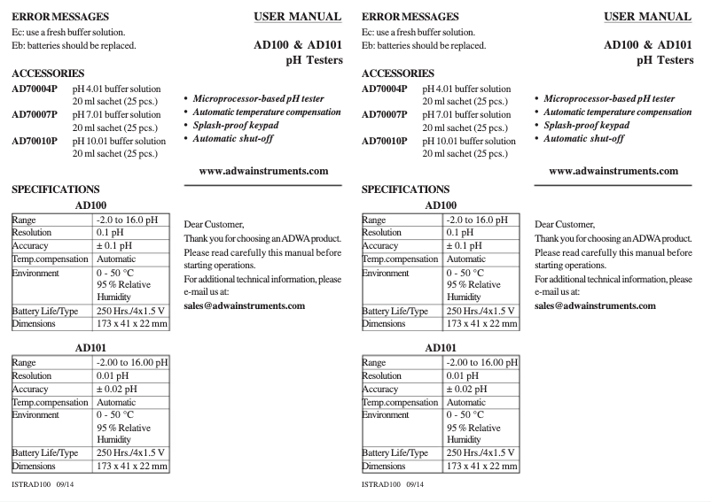 Page n°1 - Manuel utilisateur Adwa AD100