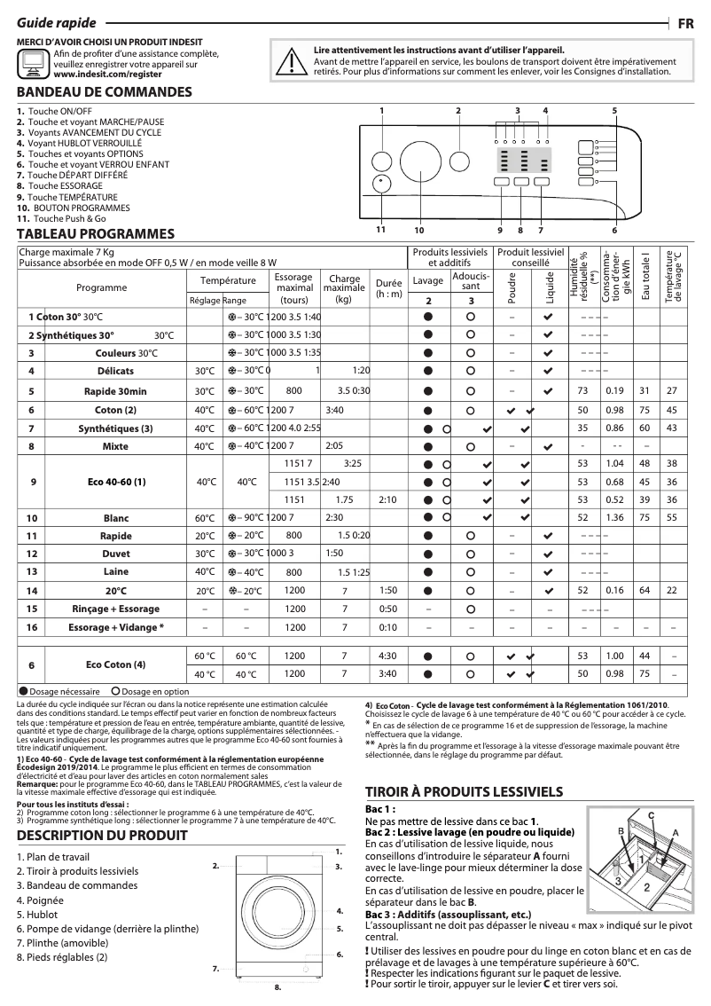Page n°1 - Manuel utilisateur Indesit BWA71252WFR N