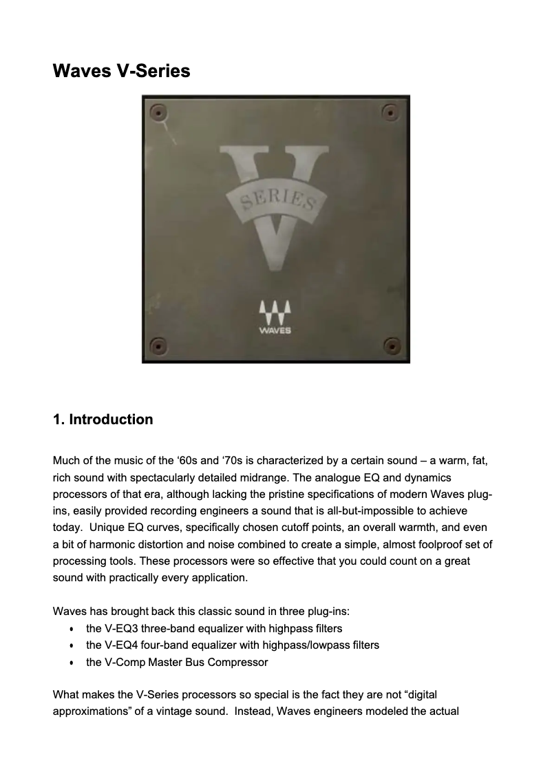 Page 1 de la notice Manuel utilisateur Waves V-EQ3