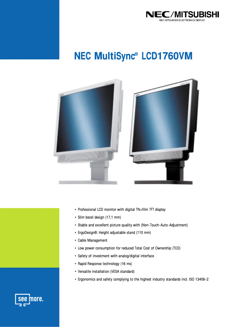 Page 1 de la notice Fiche technique NEC MultiSync LCD1760VM