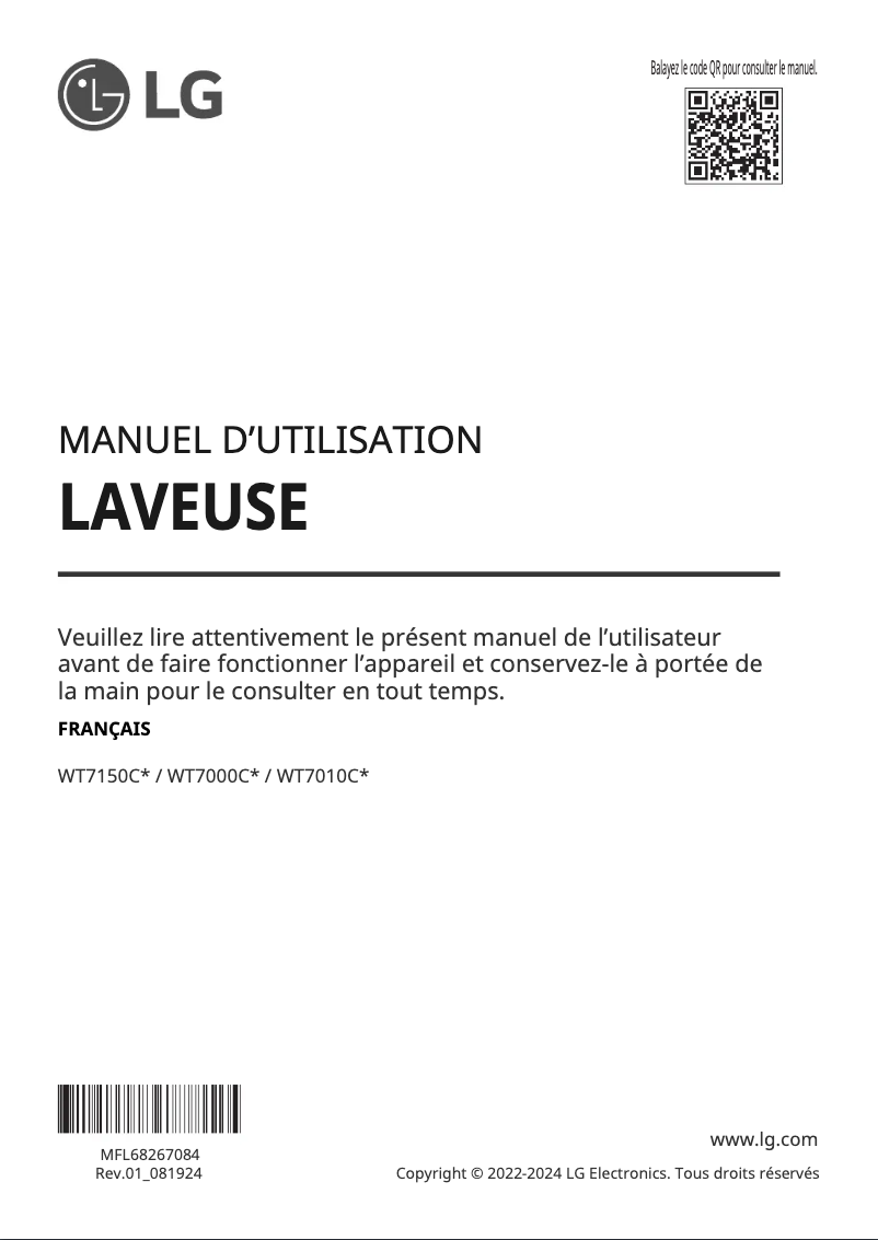 Page 1 de la notice Manuel utilisateur LG WT7010CW