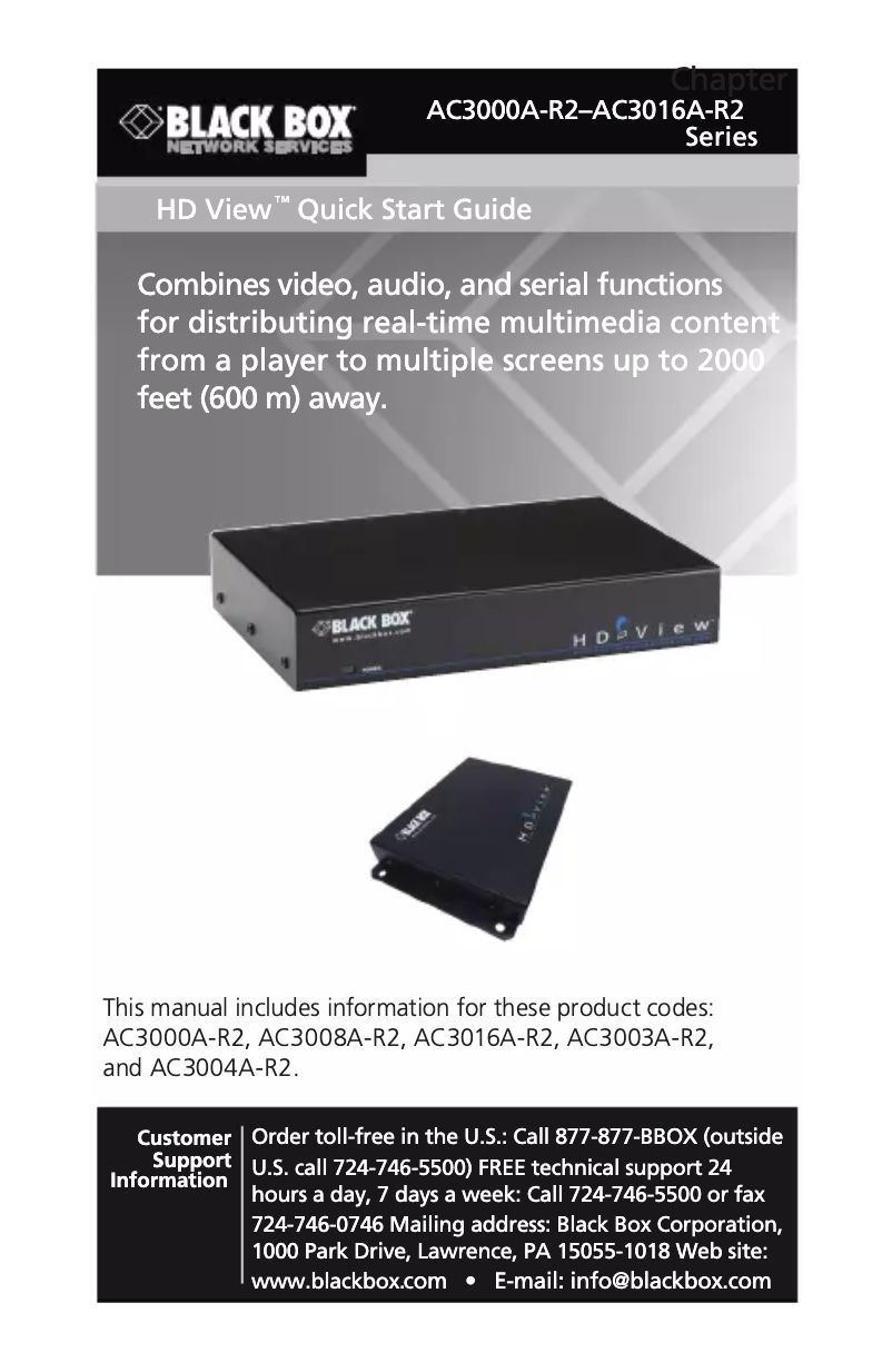 Page 1 de la notice Manuel utilisateur Black Box AC3008A-R2