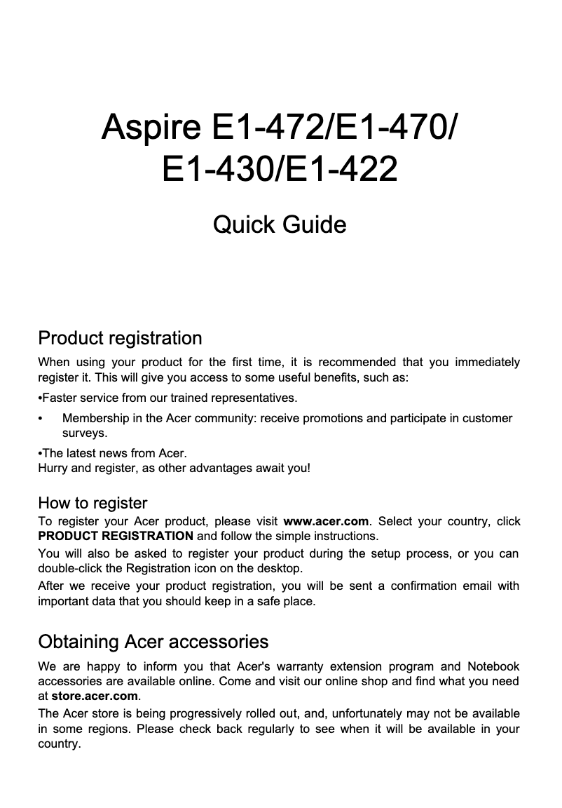Page n°1 - Guide de démarrage rapide Acer Aspire E1-422G