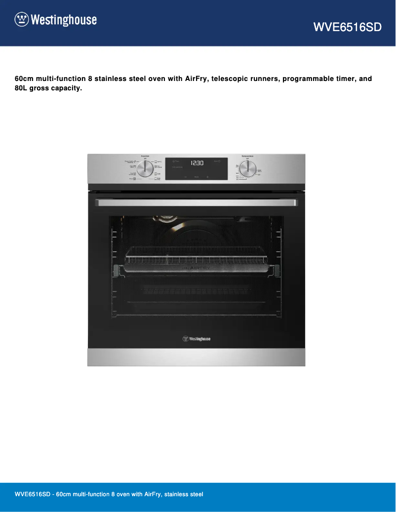 Page n°1 - Fiche technique Westinghouse WVE6516SD