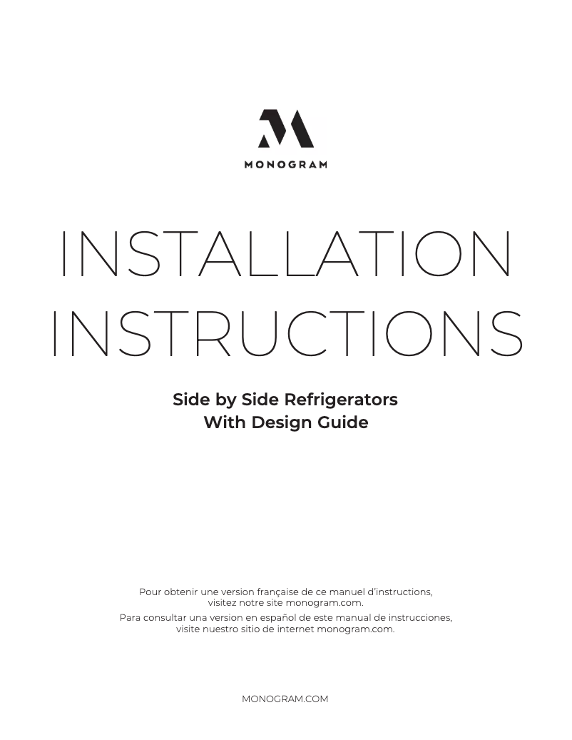 Page 1 de la notice Guide d'installation Monogram ZISS480NNSS