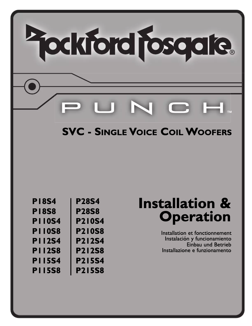 Page n°1 - Manuel utilisateur Rockford Fosgate Punch P215S8