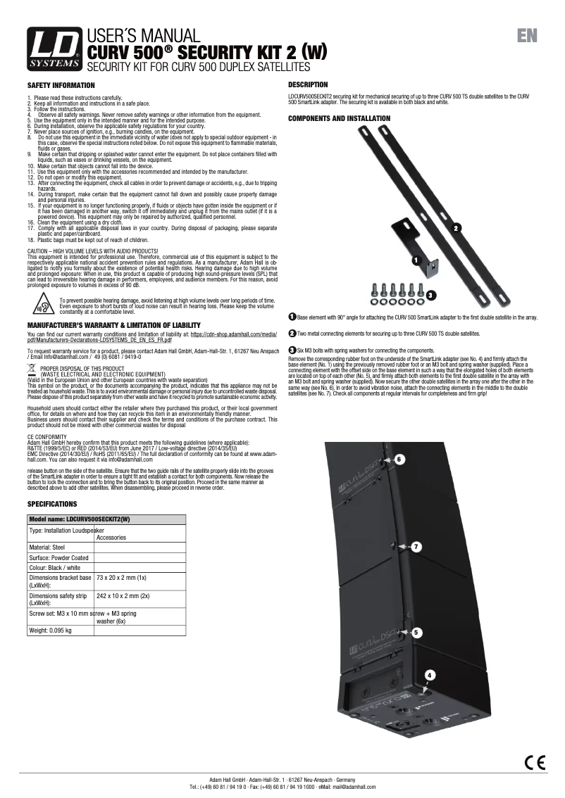 Page 1 de la notice Manuel utilisateur LD Systems CURV 500 SECURITY KIT 2 W