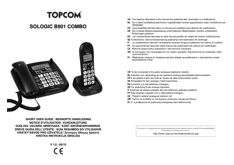 Page 1 de la notice Manuel utilisateur Topcom Sologic B901 Combo