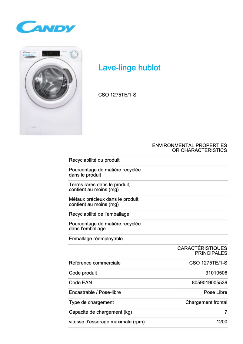 Image de la première page du manuel de l'appareil CSO 1275TE/1-S