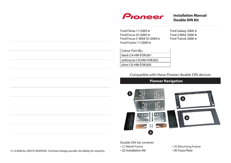 Page n°1 - Manuel utilisateur Pioneer CA-HM-FOR.002