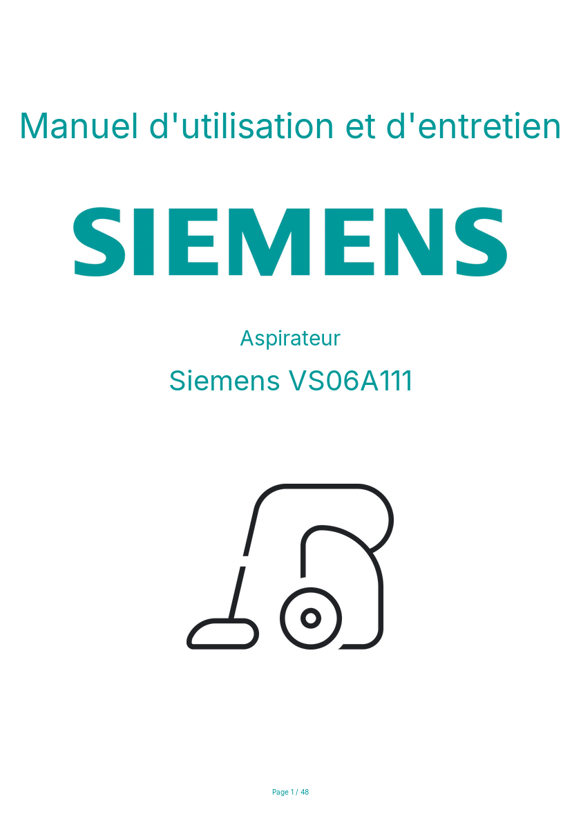 Page n°1 - Manuel d'utilisation et d'entretien Siemens VS06A111