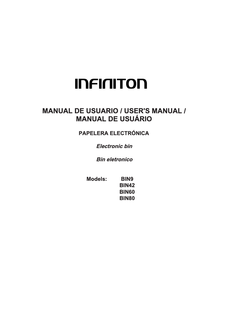 Page n°1 - Manuel utilisateur Infiniton BIN9