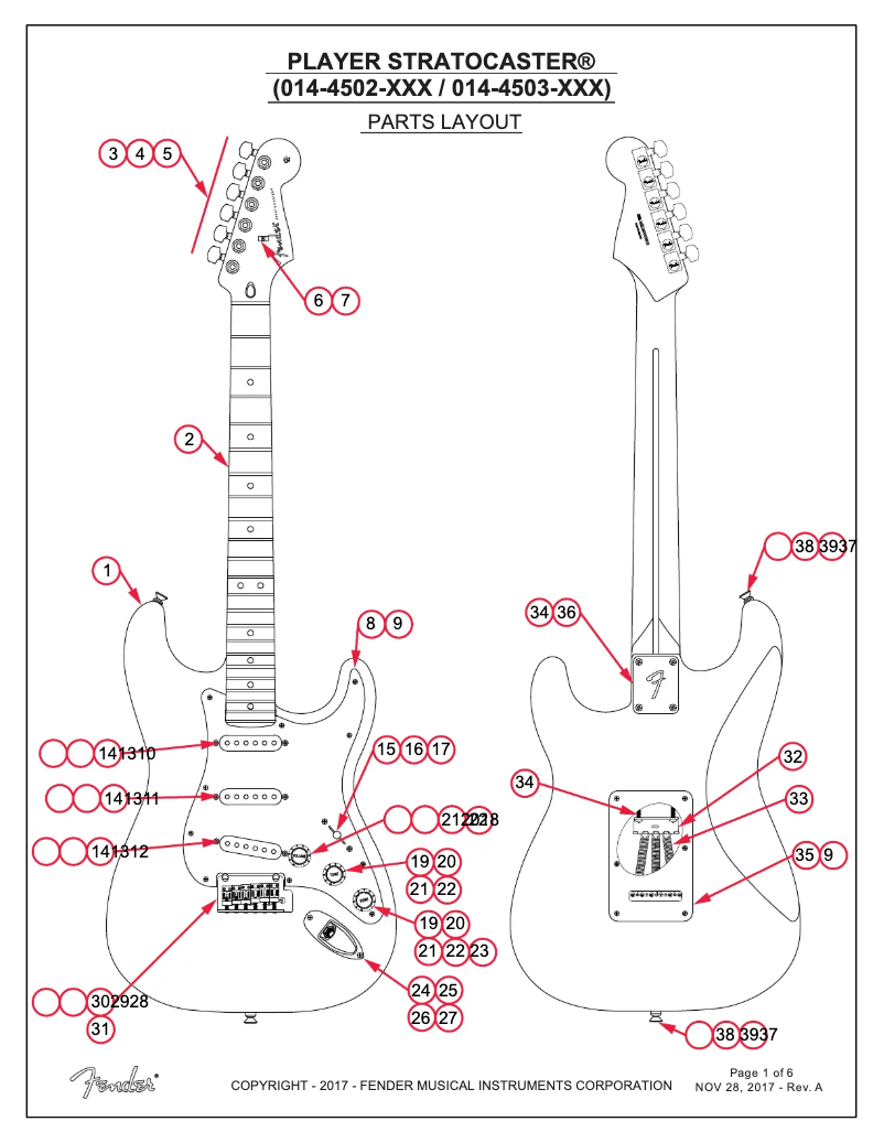 Page 1 de la notice Manuel utilisateur Fender Player Stratocaster