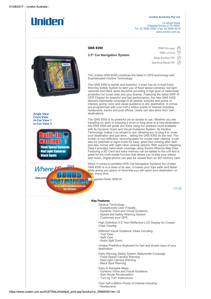 Page 1 de la notice Manuel utilisateur Uniden GNS 8350