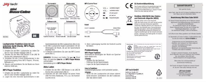 Image de la première page du manuel de l'appareil Mini Bass Cube SA101