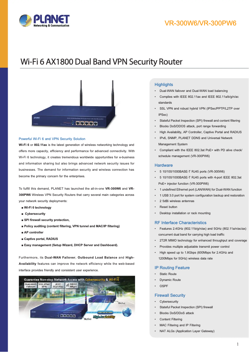 Image de la première page du manuel de l'appareil VR-300W6