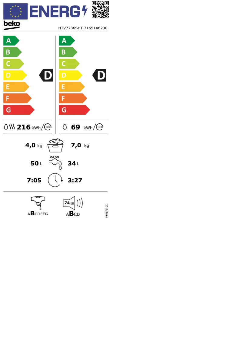 Page 1 de la notice Manuel utilisateur Beko HTV7736SHT