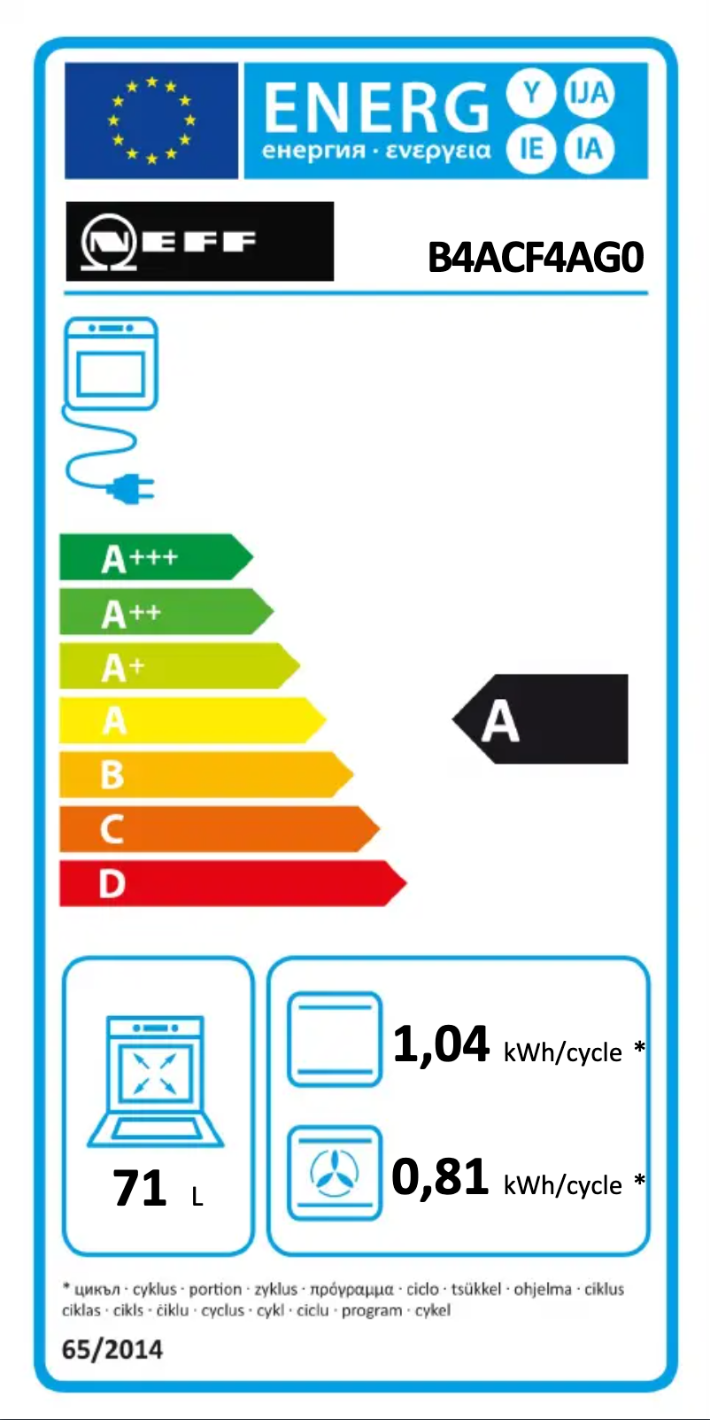 Page 1 of the manual Energy Label Neff B4ACF4AG0