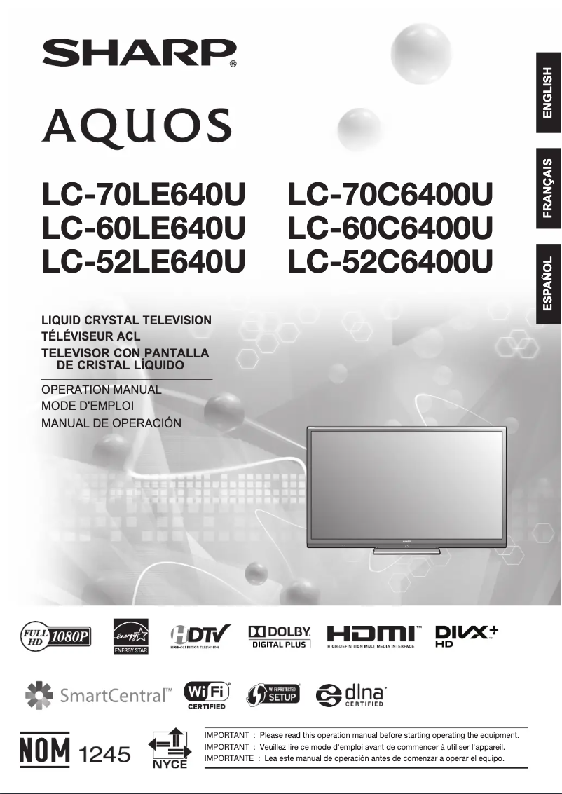 Image de la première page du manuel de l'appareil LC-52LE640U