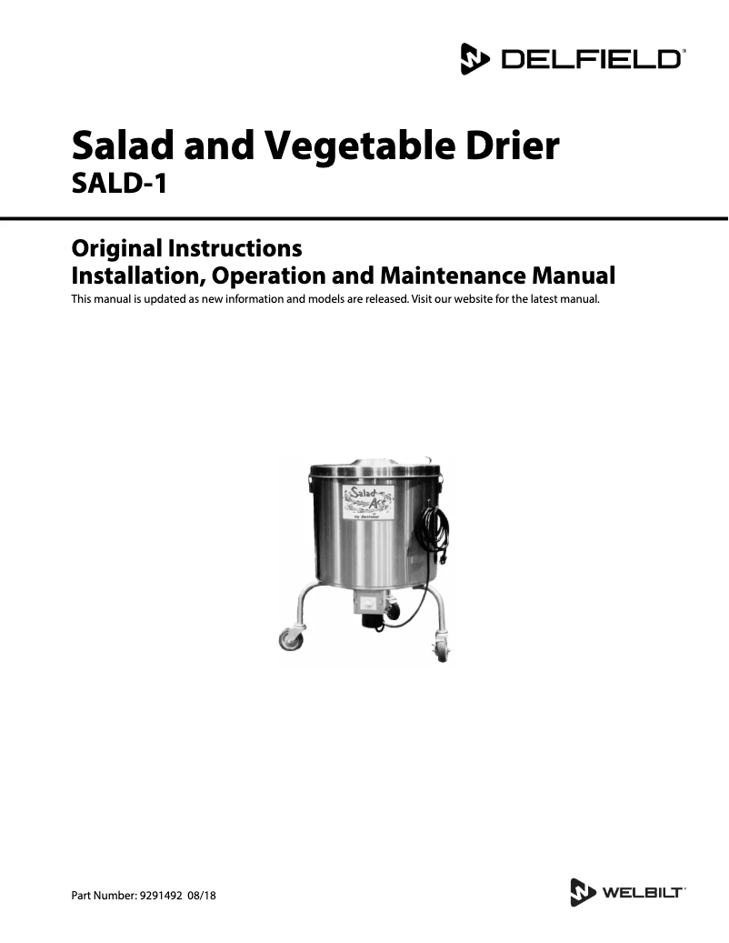 Page 1 de la notice Manuel utilisateur Delfield SALD-1