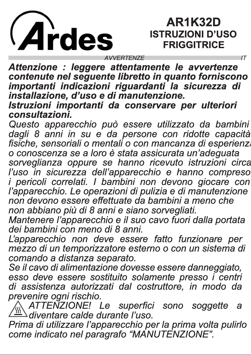 Image de la première page du manuel de l'appareil AR4U140A