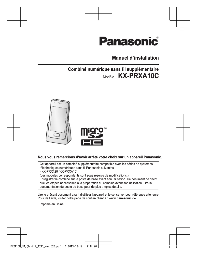 Imagen de la primera página del manual del dispositivo KX-PRXA10